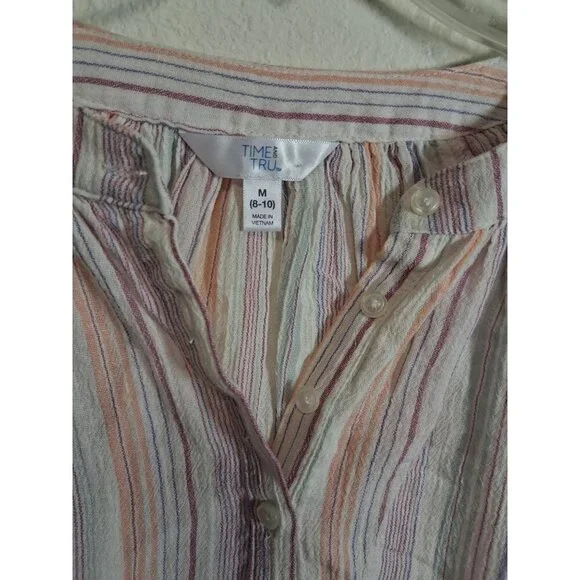 Time & Tru Casual Cotton Blouse Striped Long Sleeve Women's Size Medium - Picture 3 of 4